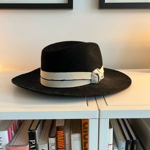 Eugenia Kim hat black with white ribbon - one size